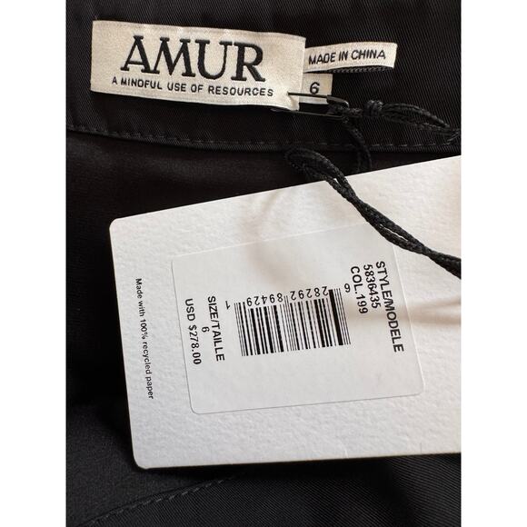 NEW AMUR Black Ruched Size Zip Kehlani Tie Mini Skirt Size 6 DESIGNER FORMAL - Picture 8 of 10